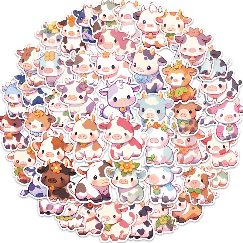 New 10 30 50Pcs Cute Rainbow Cow PVC Sticky Sticker Aesthetic DIY Korean Stationery Decoration Scrapbooking School Supplies For Kids