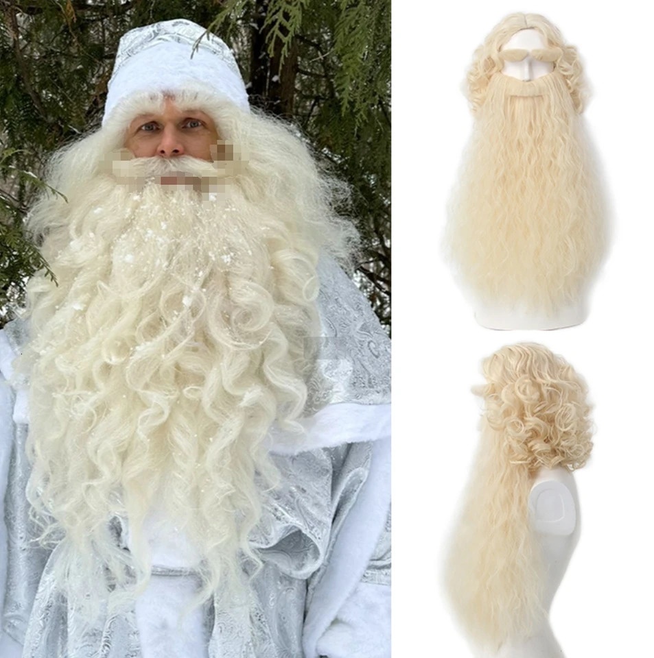 REEWES Santa Claus Beard Cosplay Wig Set Heat Resistant Synthetic Hair Carnival Halloween Party 241031