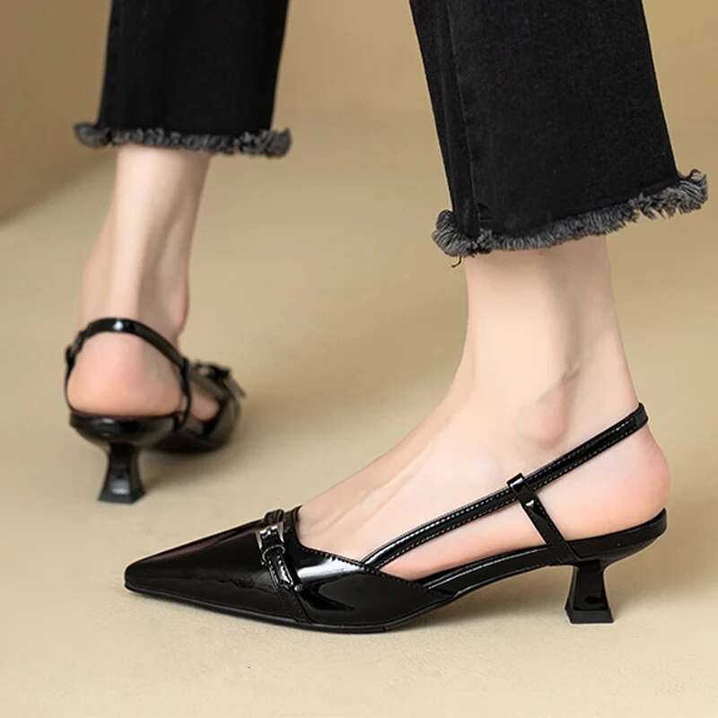 Pointed Toe Sexy Mid Heels Party Women Sandals Designer Summer Brand Pumps Sgback Casual Shoes Dress Slippers 2023 New