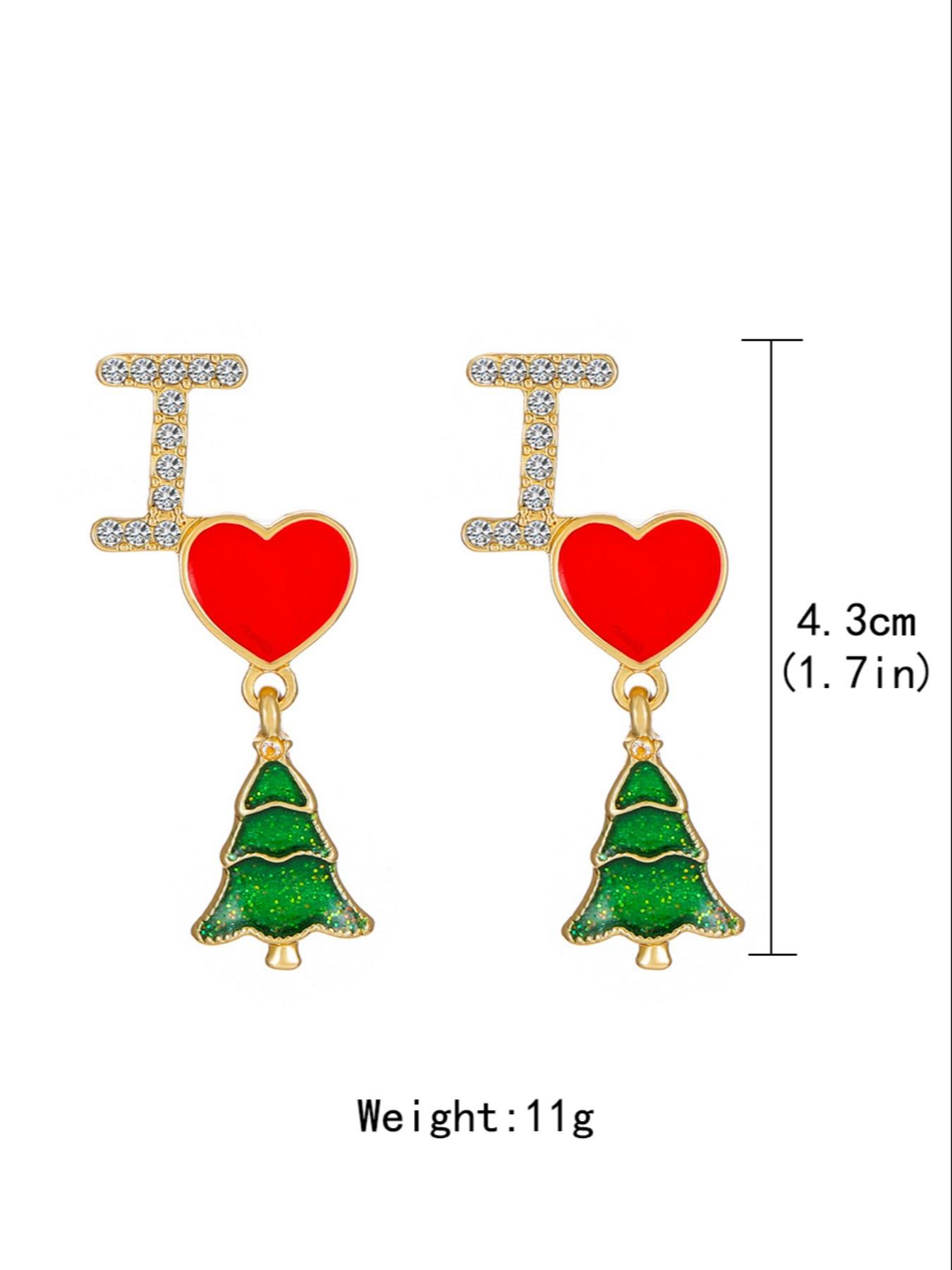 Elegant Heart-Shaped Christmas Tree Earring Set for Ladies - Seasonal Decorative Piece