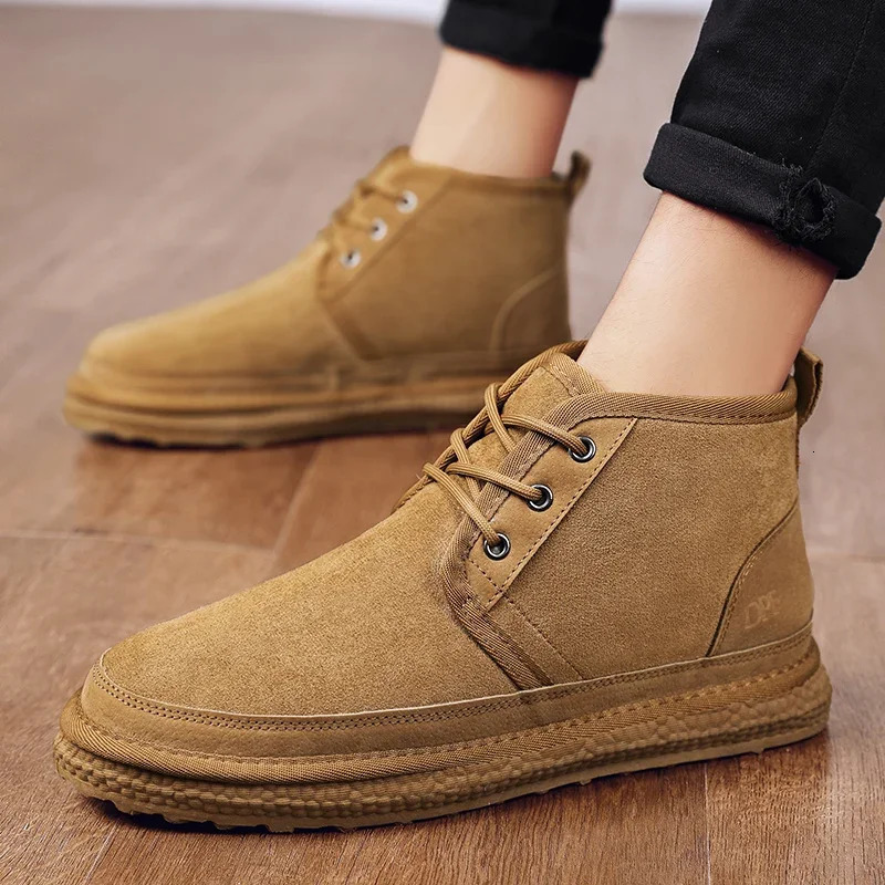 Winter Mens Shoes Warm Fur Snow Boots Waterproof Suede Fur Leather Ankles Chelsea Boots Mens Fluffy Plush Shoes Outdoor Shoes 241031