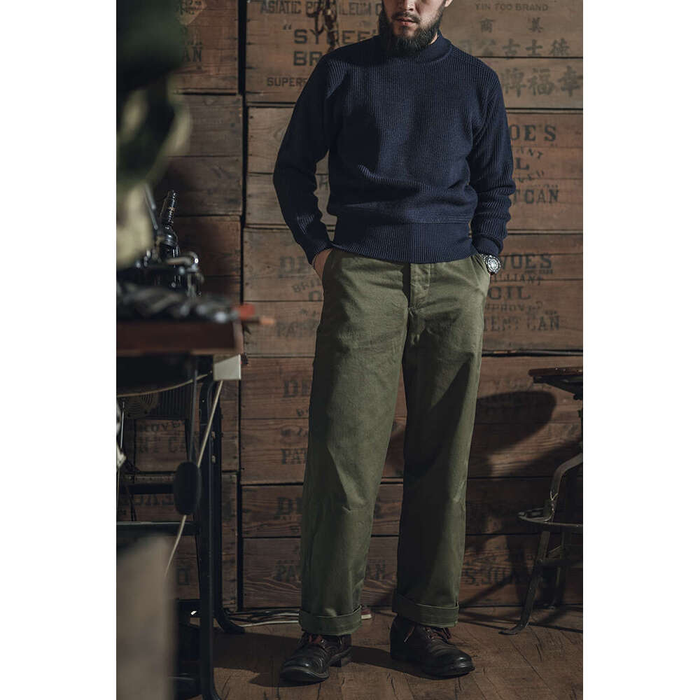 Red Bronson Pre-War USN Mock Neck Sweater Heritage Style Men's Woolen Knitted Pullover