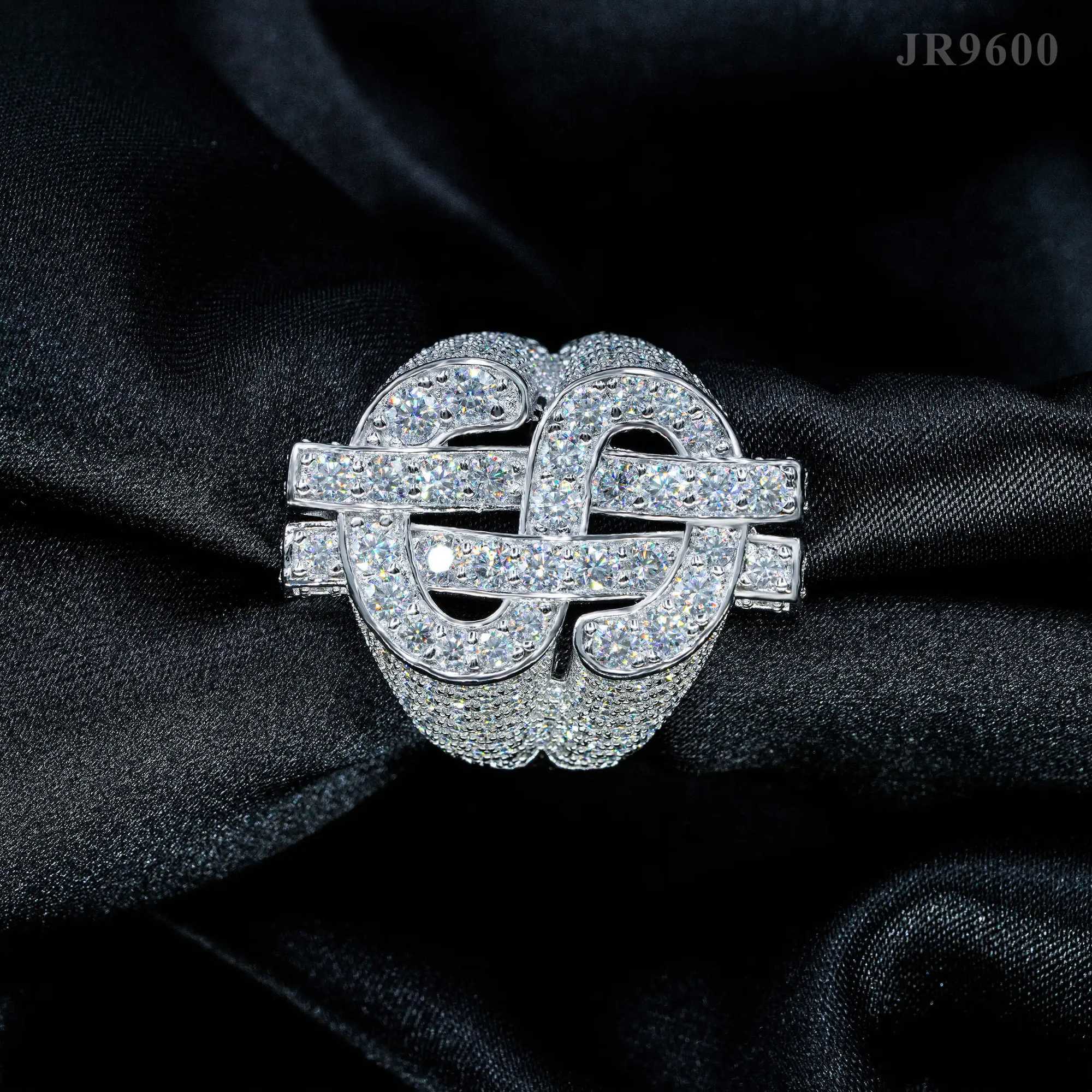 Hip Hop Rock Dollar Ring 925 Sterling Silver VVS1 D Color Real GRA Full Moissanite For Men Party Ring 18K White Fine Jewelry