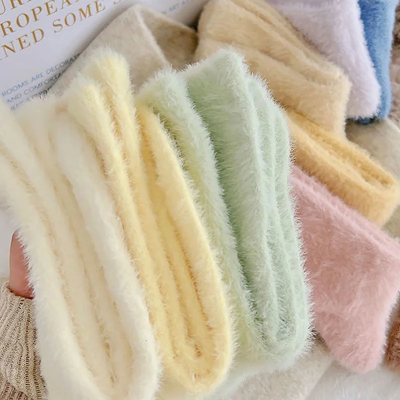 Super Soft Socks Mink Fleece for Women Ins Solid Winter Warm Thicken Coral Plush Socks Thermal Snow Home Sleep Floor Kawaii Sock 241031