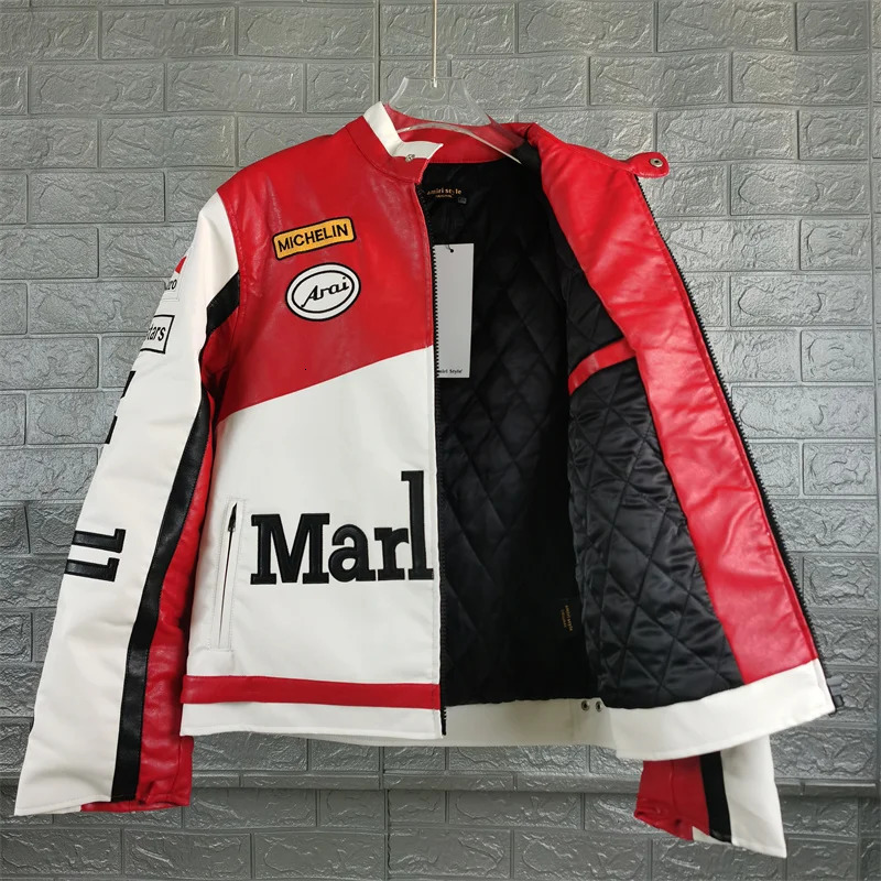 PU Fully Embroidered HeavyDuty Patchwork Leather Jacket Retro Style Motorcycle Leather Patchwork Jacket 241024