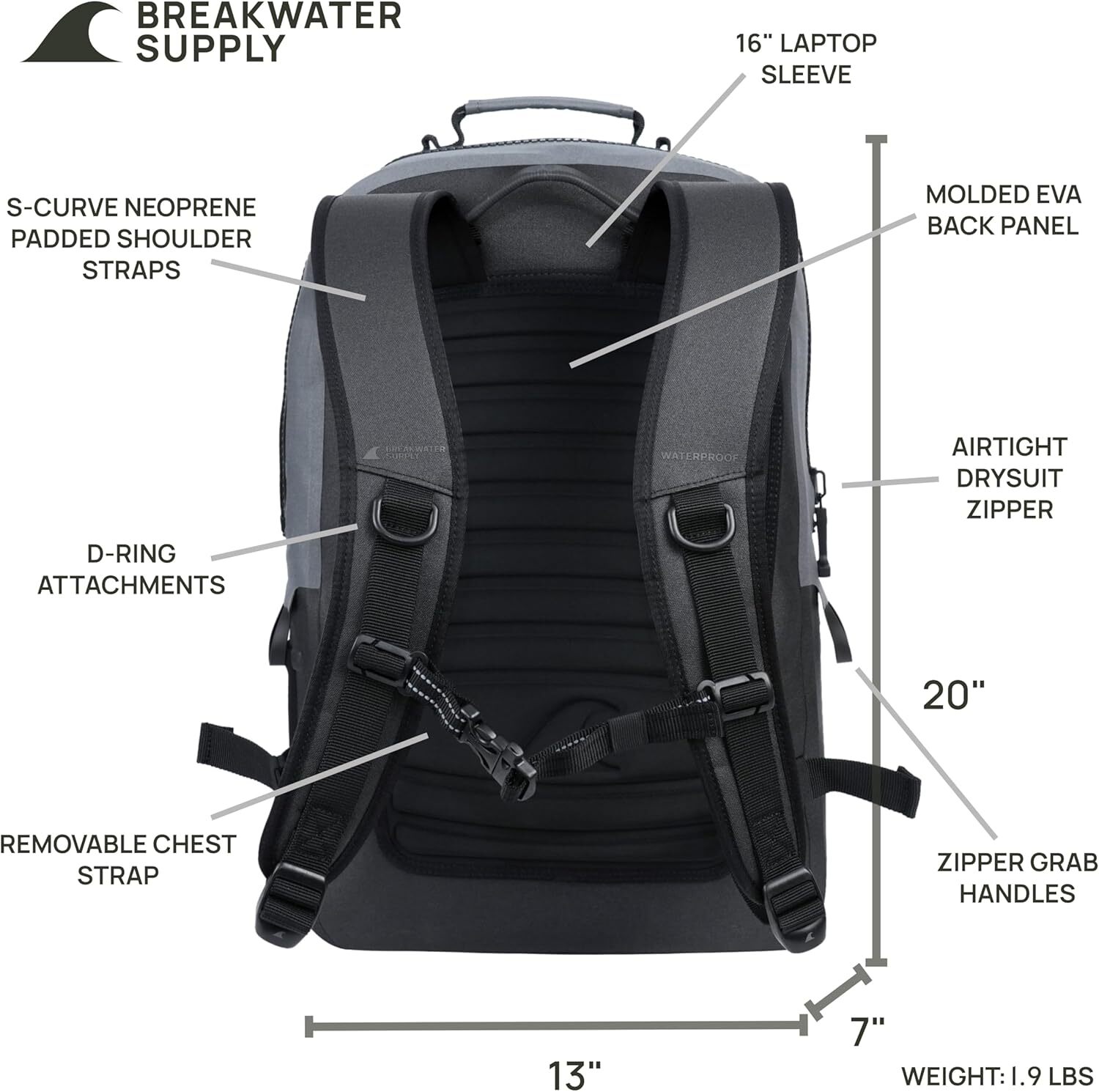 Supply 100% Waterproof Submersible Backpack, Laptop Bag, Airtight Zippers Travel Outdoors | 25L 20L 15L