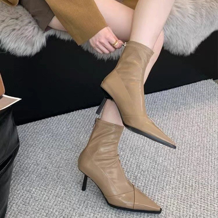 2025 New Winter Shoes Women Short Boots Pocket Buckle Boots Leather Mid-calf Booties Cross-tied black free shipping