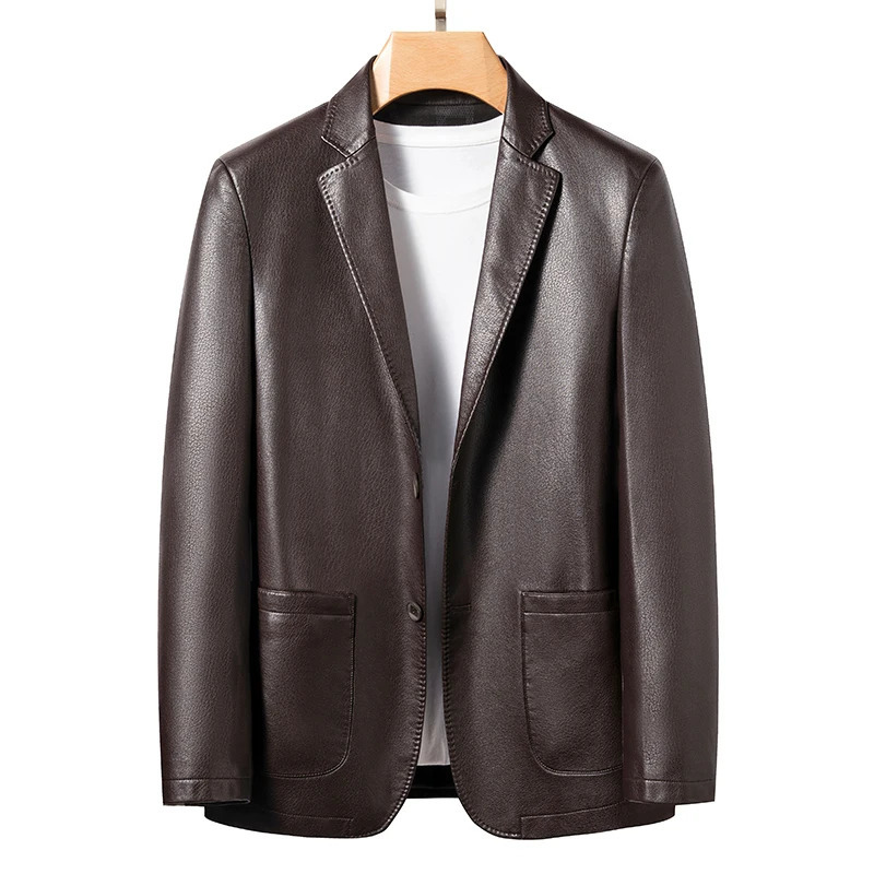 YN2330 Natural Sheep Leather Casual Suit Mens Jacket Slim Spring and Autumn Thin Section Black Brown 241031