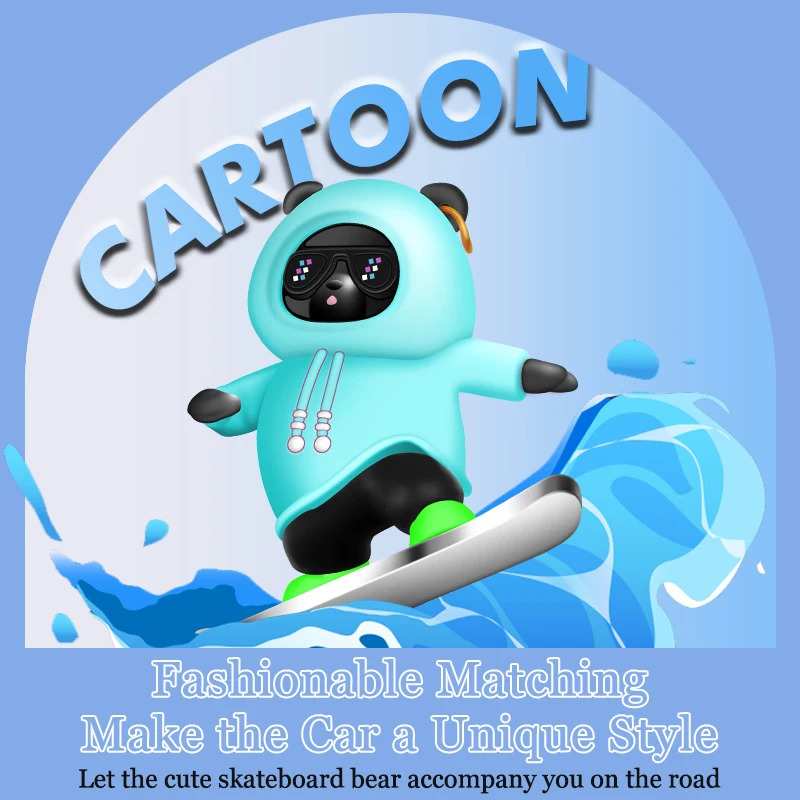 New Automatic Sliding Skateboard Bear Alloy Cute Cartoon Scooter Center Console Ornaments Creative Car Decoration Accessories