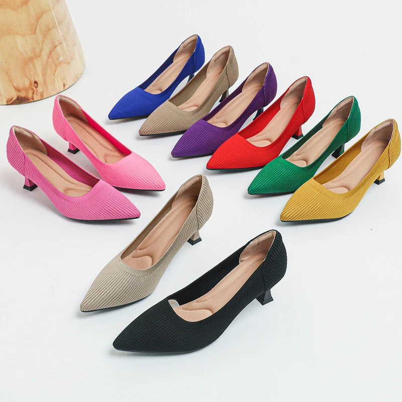Womens High Heels Fashion Pattern Soft Knitted Comfortable Breathable Shoes 2024 6cm High 241031