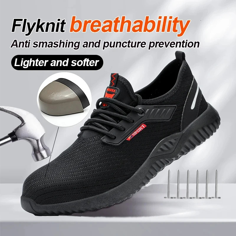 Safety Shoes MENS Headgear Steel Anti-crushing MENS Work Shoes Tennis Light Polishing Test Indestructible Shoes Drop 241031