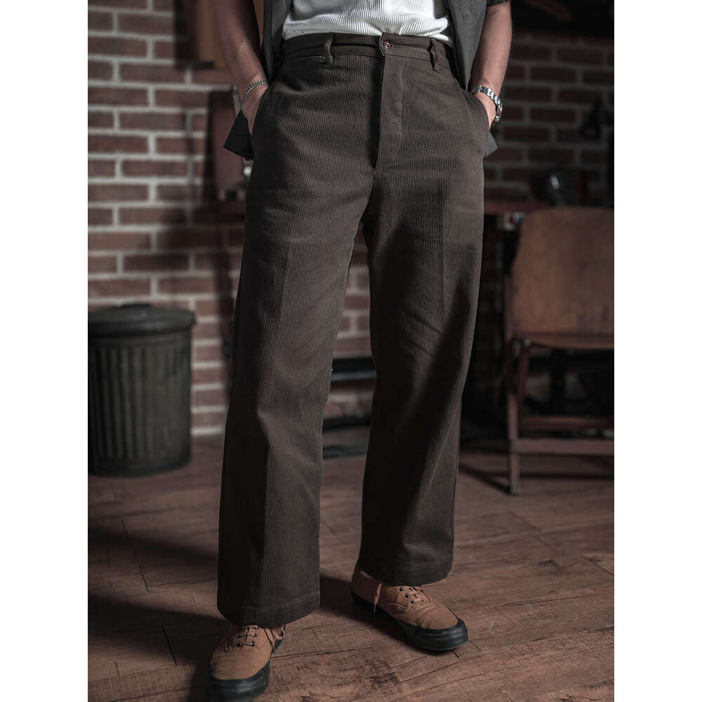 Bronson American Casual Style Pants Mens Straight-Leg Bedford Trousers Loose Fit