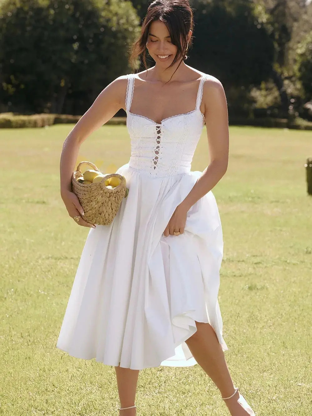 Ashgaily 2024 White Dress Women Halter Cotton Long Dress Lace Elegant Party Outfits Ladies Sexy Club Clothes 241030