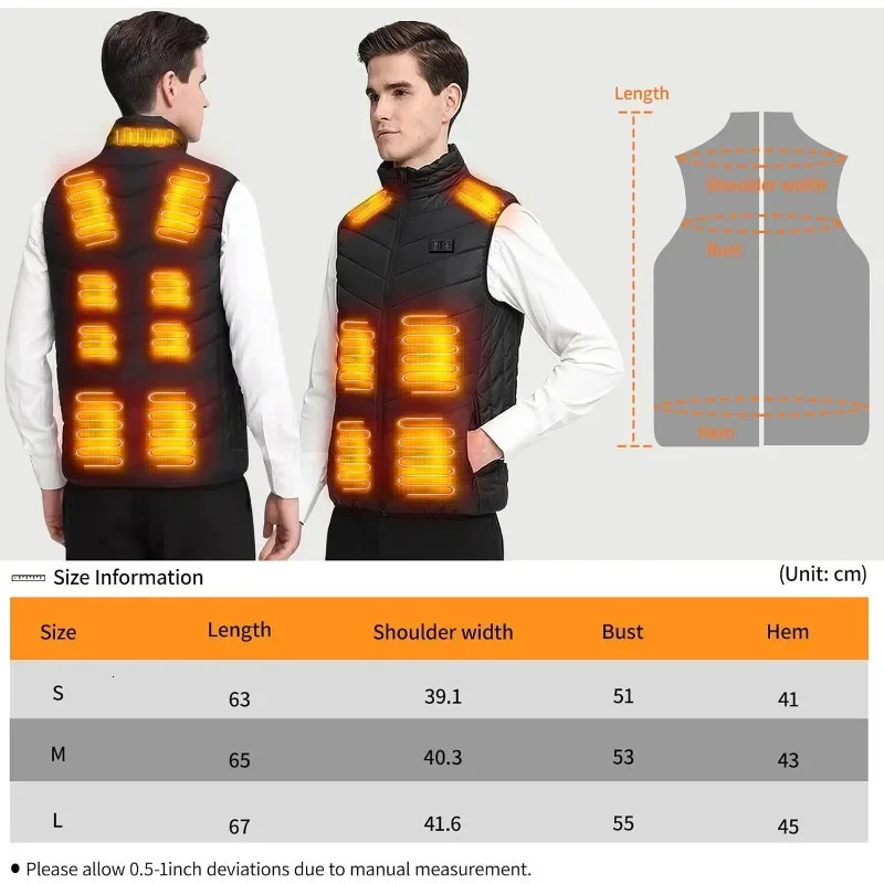 21 Heated Zones Mens Heated Vest Winter Heated Vest for Men Womens USB Tactical Jacket Thermal Vest Body Warmer Coat S-6XL 241031