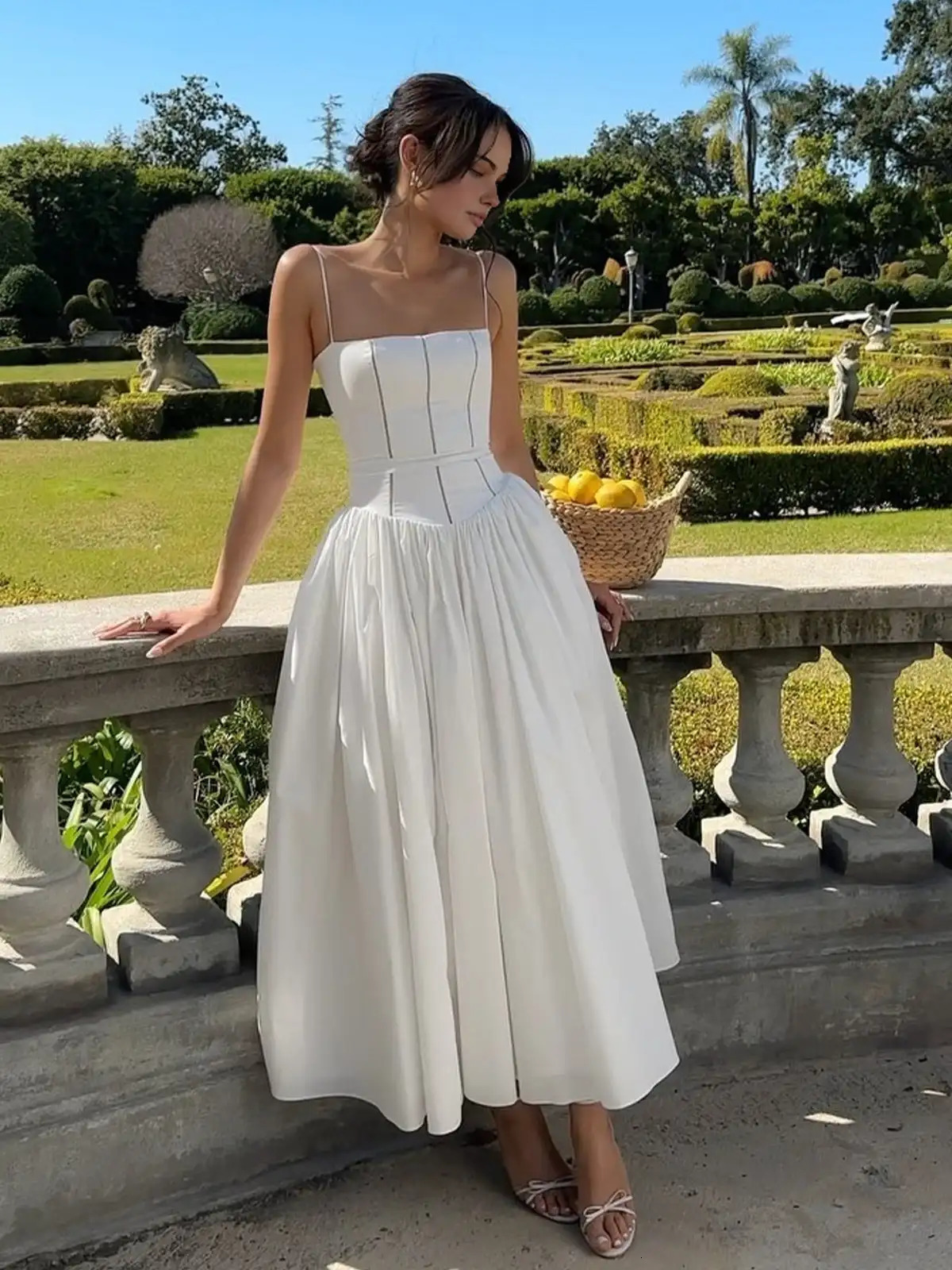 Ashgaily 2024 White Dress Women Halter Cotton Long Dress Lace Elegant Party Outfits Ladies Sexy Club Clothes 241030