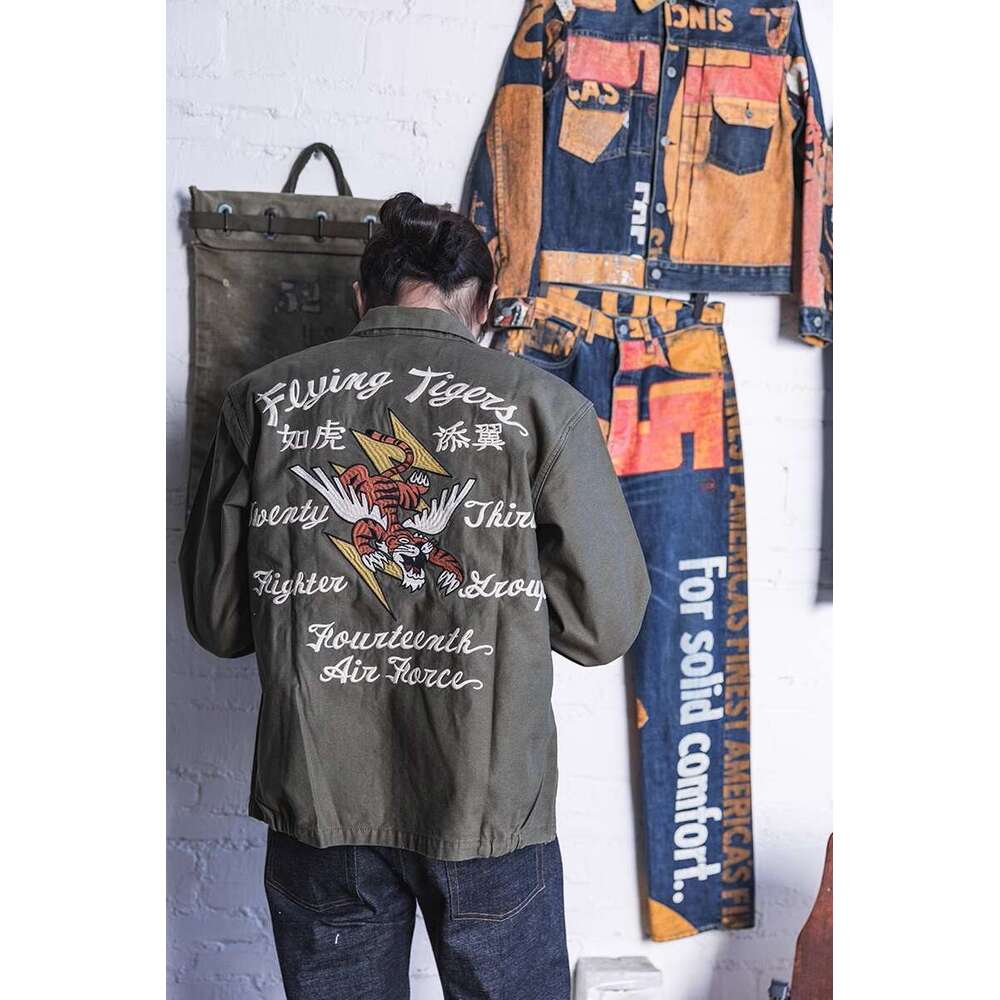 Non Stock Flying Tigers Embroidery Souvenir Jacket Vintage Fashion Full Zip Tops