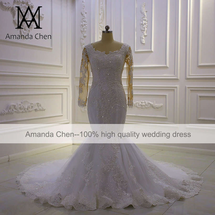 Long Sleeve Lace Appliques Detachable Skirt Wedding Dress