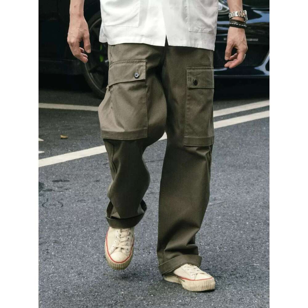 Red Bronson Modified P-44 Utility Pants 13Oz Herringbone Twill Men Cargo Trousers Relaxed Fit