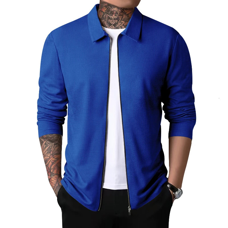 Mens Lightweight ZipUp Windbreaker Classic Crew Neck Stretch Polyester Jacket Ideal for SpringFall Casual Wear 241024