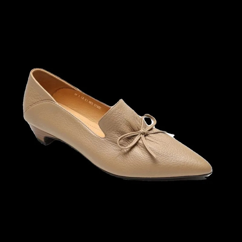 Phoentin plus size 42 office lady elegant black shoes Womens pointed Toe mid Heels 2024 Genuine leather retro pumps 241031