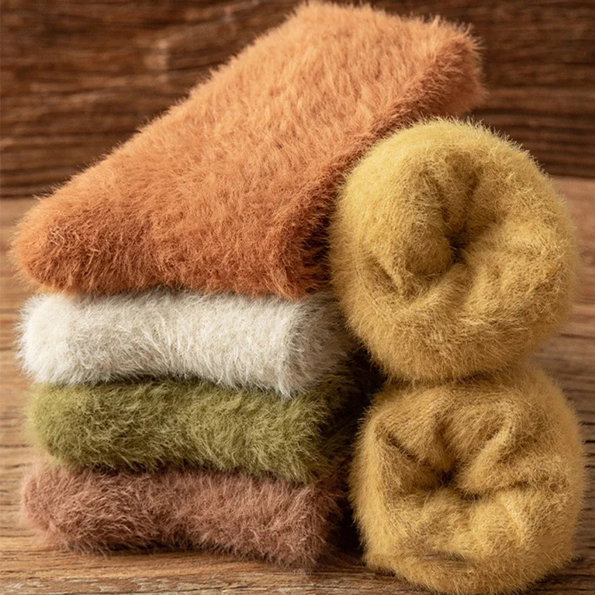 Women Winter Warm Soft Fluffy Socks Solid Thermal Snow Socks Mink Fur Seamless Short Fuzzy Slippers Socks Calcetines Mujer 241031
