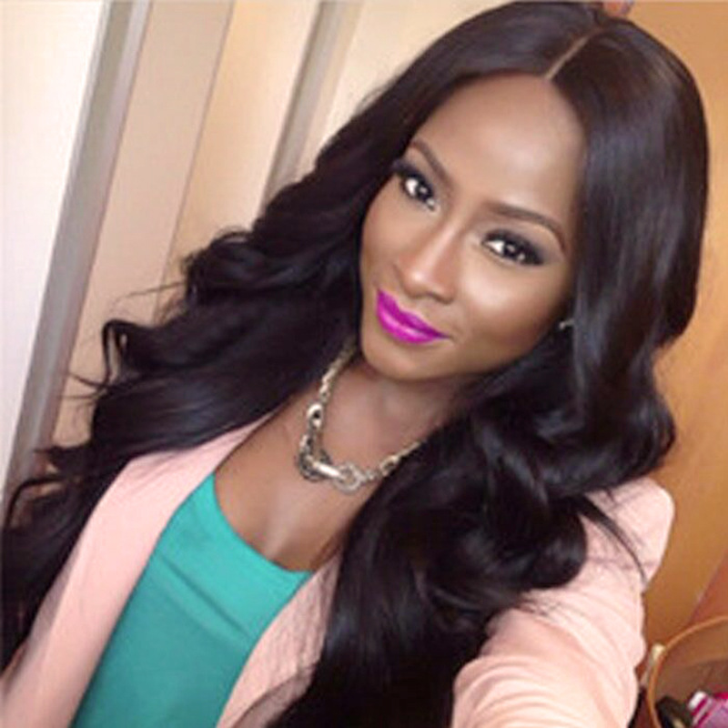 Women's wig middle part black big wave long curly hair African synthetic silk wigs human hair