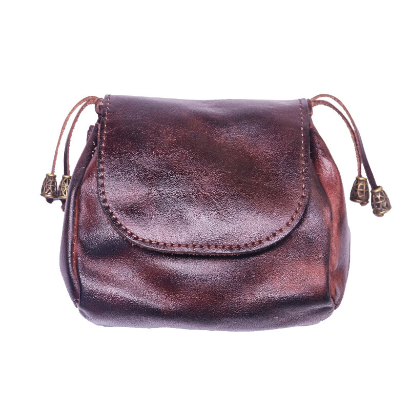 New designer handmade color wiping plant tanning coin purse suitable for women's Chinese style top leather key headphone storage bag
