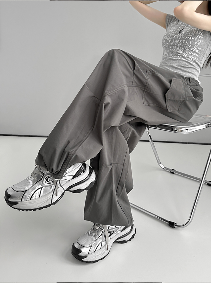 Trendy work trousers women summer thin section of the trend of loose thin drawstring leg casual trousers high waisted sports trousers
