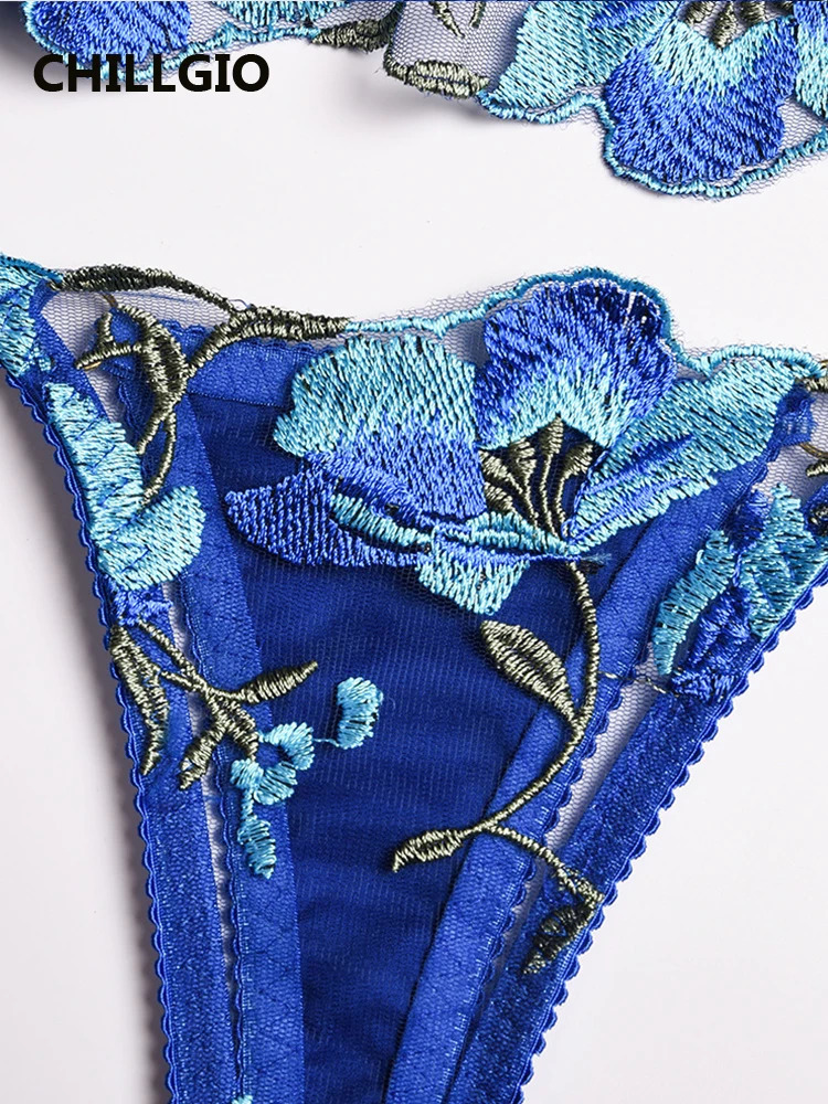CHILLGIO Women Embroidery Floral Lace Bra Brief Suits Fashion 3 Pieces Erotic Intimate Lingerie Push Up Underwire Underwear Sets 241031