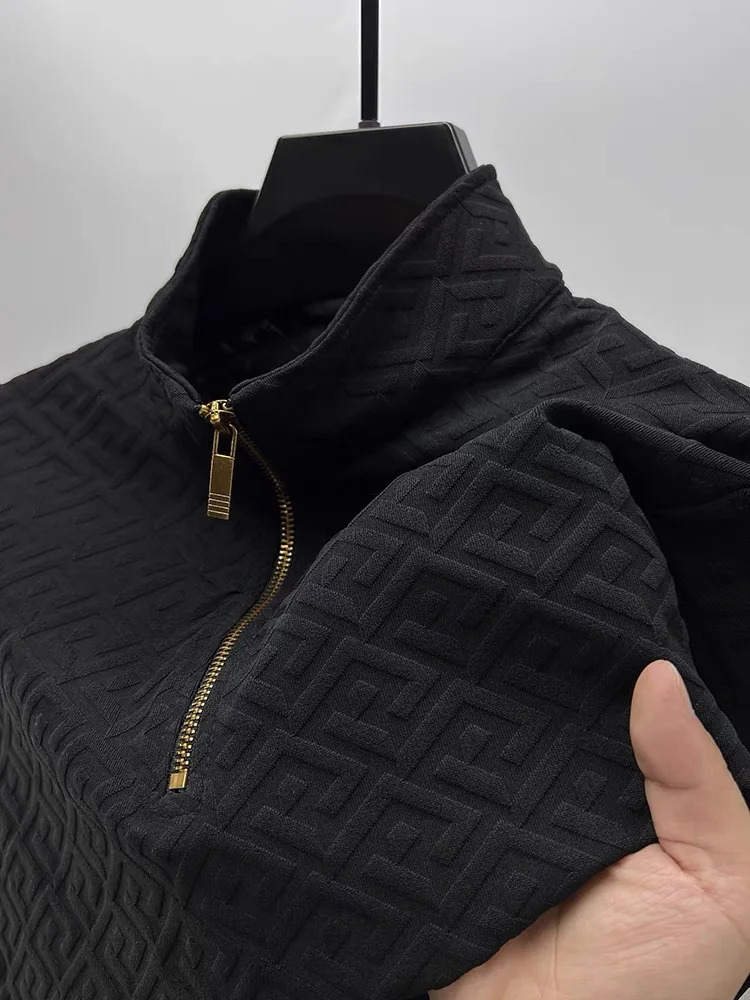 High end fashionable jacquard retro mens sweater casual trend for spring and autumn half zipper stand up collar sweater 241031