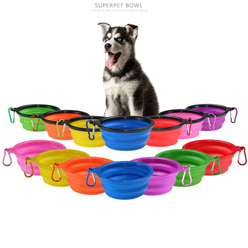 Pet Dog Bowls Folding Portable Dog Food Container Silicone 350ML Pet Bowl Puppy Collapsible Bowls Pet Feeding Bowls with Climbing Buckle