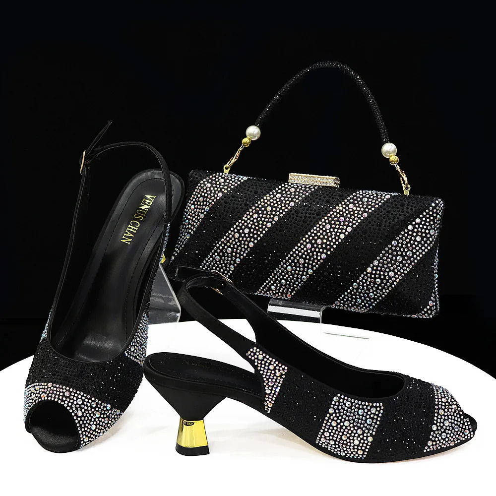 Doershow Arrival African Wedding and Bag Set gold Color Italian Shoes with Matching Bags Nigerian lady party HTY1-26 241030