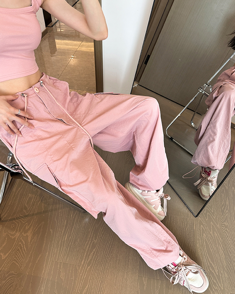 High street work trousers women 2024 loose thin thin section trend high waist speed trousers two wear wide leg trousers