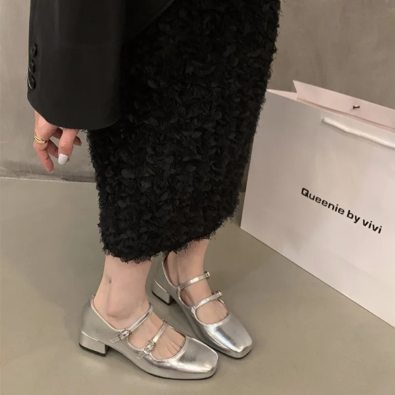 Women Mary Jane Lady Footwear Japanese Style Lolita Low Elegant Bow Leather Chunky Heel Shoes tos Mujer 241030