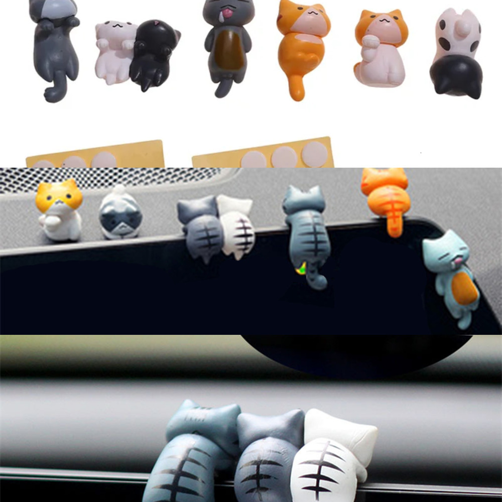 New 6Pcs Mini Cartoon Ornaments Screen Edge Decoration Cat Micro Landscape Model Cute Car Accessories Gifts