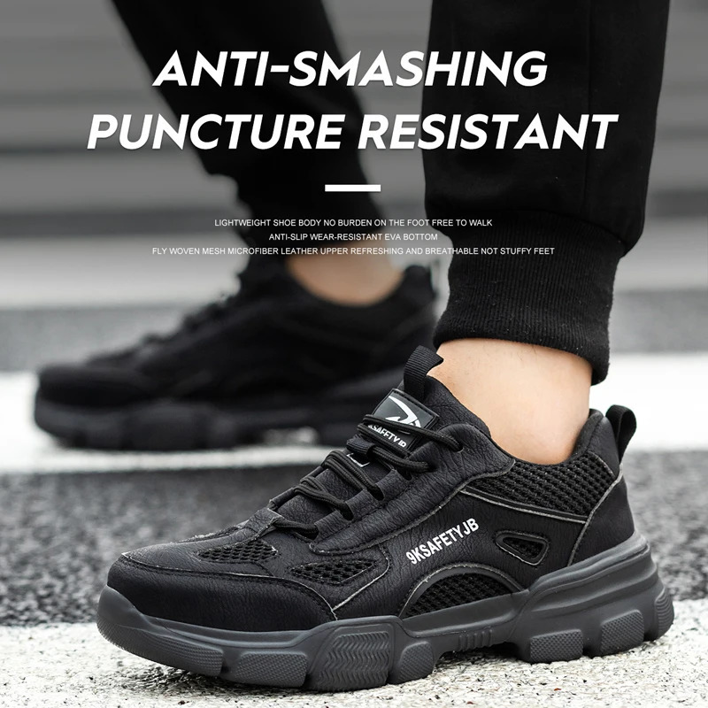 Work Shoes Hollow Breathable Steel Toe Boots Lightweight Safety Work Shoes Anti-slippery For Men Women Male Work Sneaker 241031