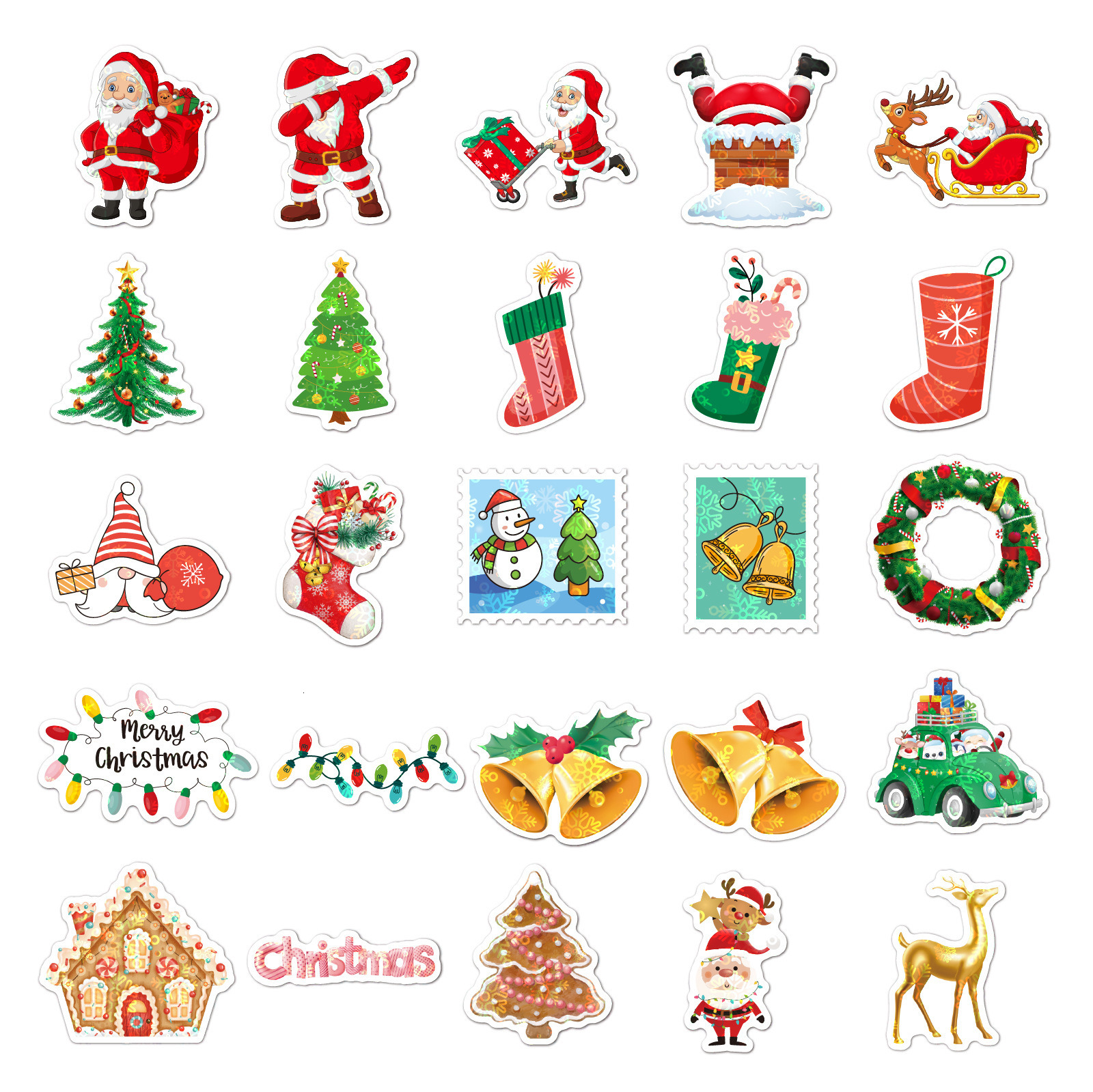New 50 100 200Pcs Waterproof Stickers Kids Sticker With Santa Elk Sled Snowman Pattern Christmas Gifts For Children
