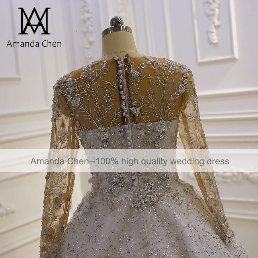 robe femme Full Sleeve Lace Appliques Crystal Wedding dress