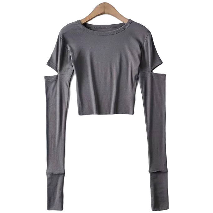 Dynamic Girls Slim Sexy Long Sleeve T-Shirt Women Round Neck Pullover Sleeve Ins Opening High Waisted Short Tops