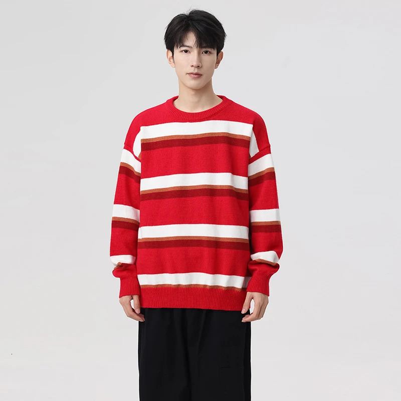 Red Sweaters For Men Christmas Gift Boyfriend Striped Sweater Soft Touch Stretch 241031