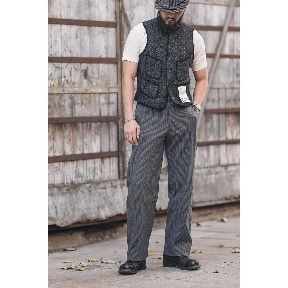 Bronson Lot 931 Vintage Black & Grey Stripes Work Pants Retro Style Men's Casual Trouser