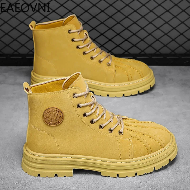 Long boots mens boots lace up anti slip high elastic velvet thick British EAEOVNI explosive winter boots 241031