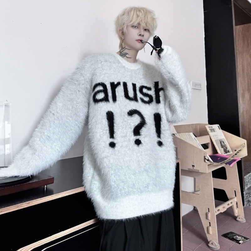 LUZHEN Letter Jacquard Fur n Pullover Knitted Thick Sweater Classy Handsome Versatile Casual Mens Clothes LZ7048 241031
