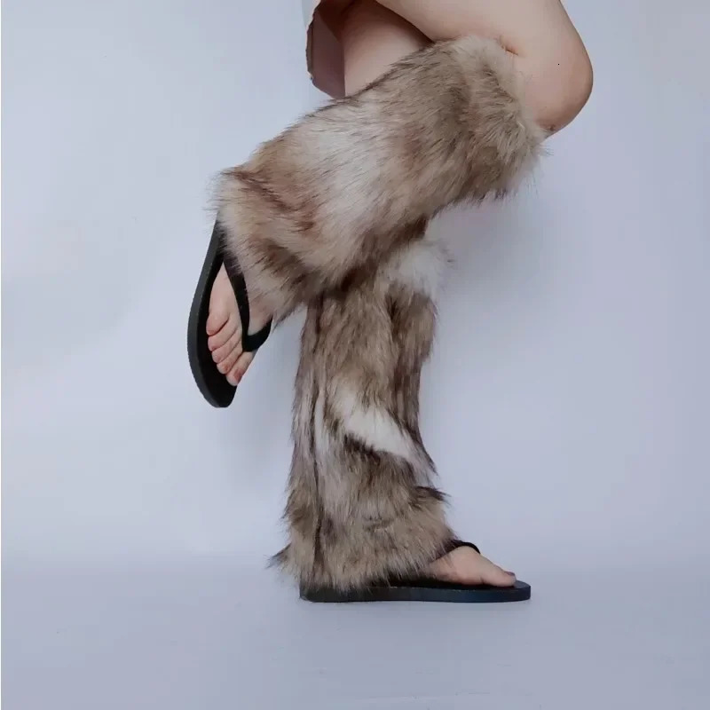 Y2k Winter Fur Leg Socks Vintage Leg Warmers Warm Furry Boots Socks Cover Gothic Punk Jk Knee High Boots Sock Leggings 241031