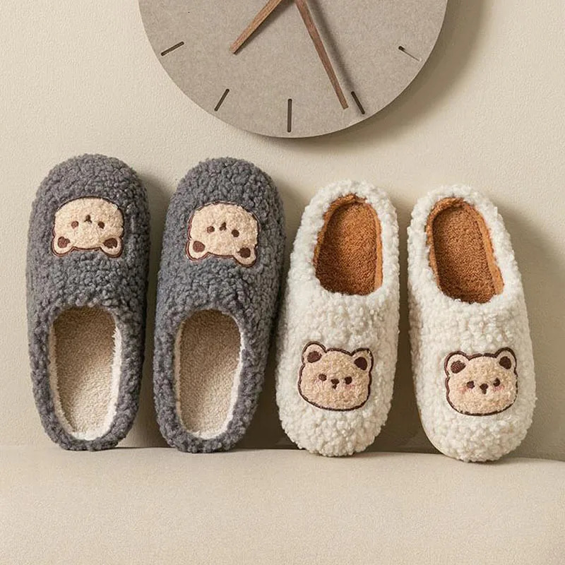 WDZKN fashionable winter womens home slippers cute cartoon flat anti slip fur warm slippers womens bedroom cotton shoes 241031