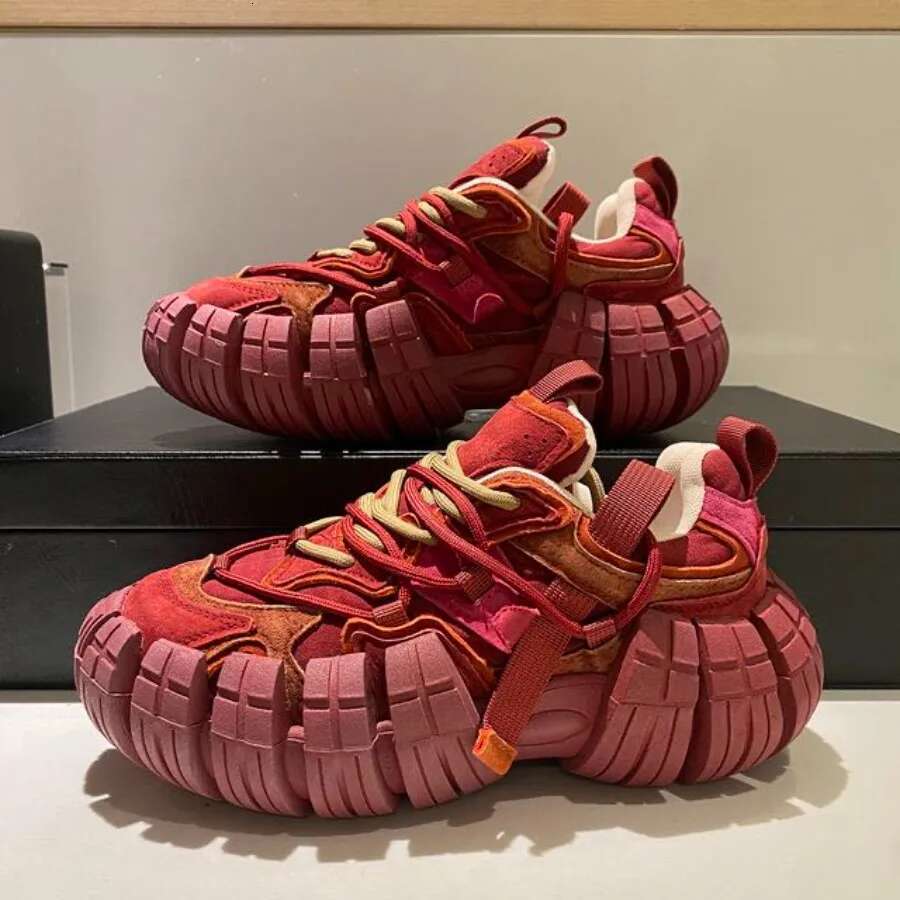 Chunky Sneaker Men Designer Tire Sole Sport Fashion Casual Microfiber Leather Height Increased Flat Platform Running Shoes