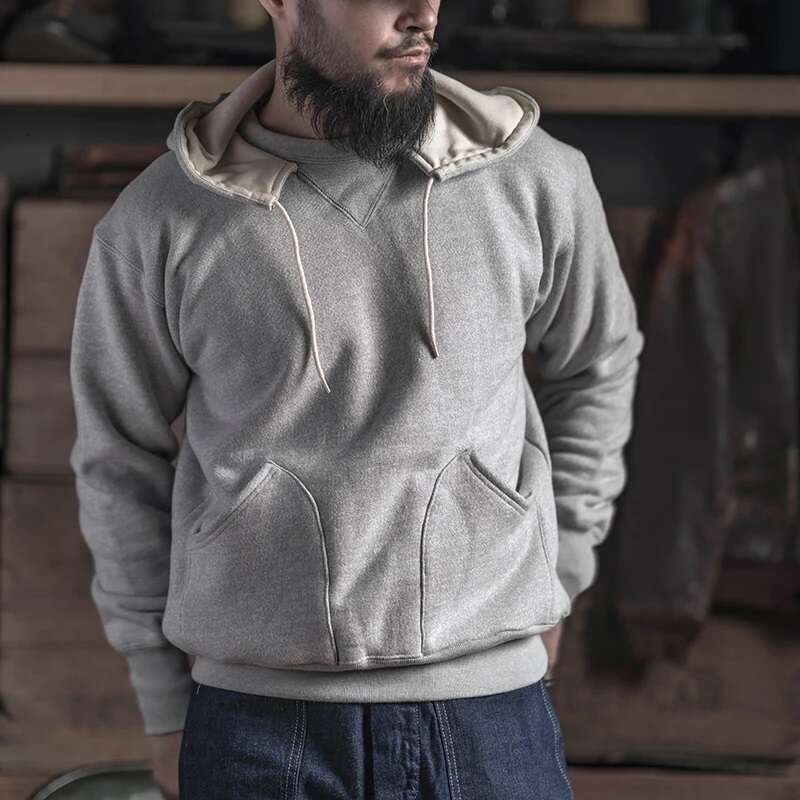 Red Bronson Vintage Inspired Attached Hood Parka Heavyweight Cotton Fleece Sweatshirt