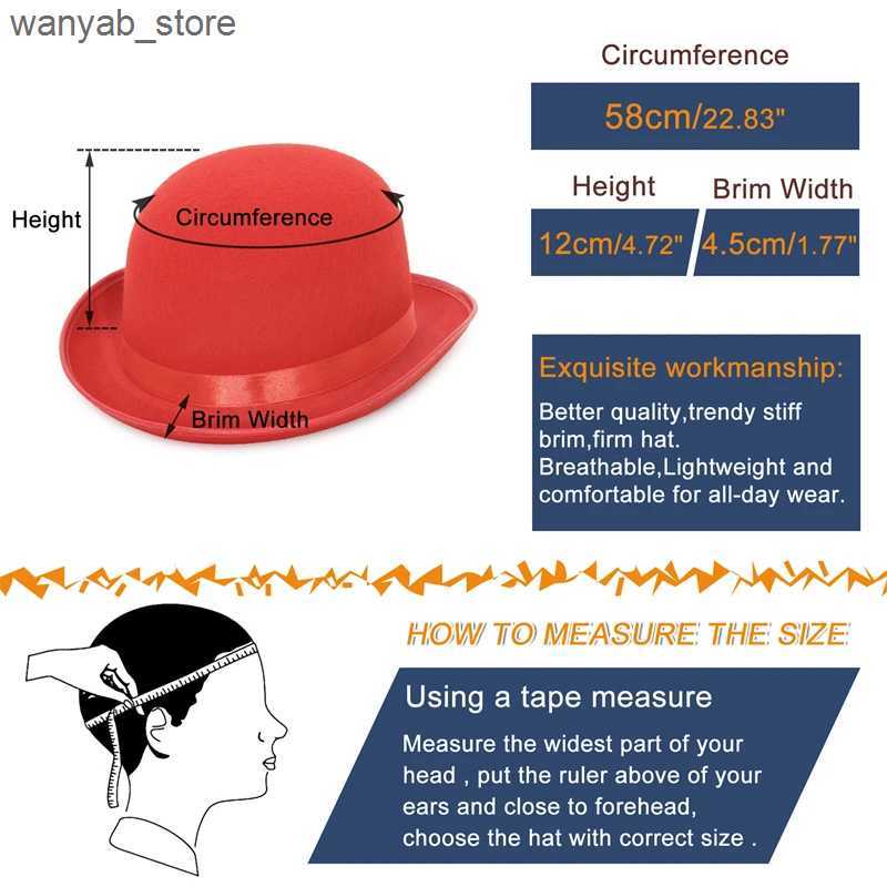 Stingy Brim Hats Halloween Men Women Magician Hats Cap Gentleman Jazz Hat Top Hat Black Red Party Bowler Hat L240910