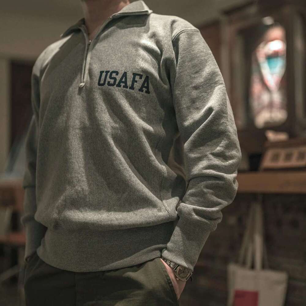 Non Stock Quarter-Zip Sweatshirt Men's Long-Sleeve French Terry Cotton Pullover