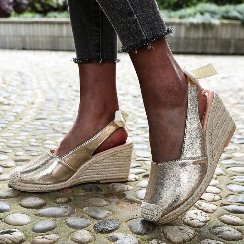 2024 Wedges Sandals for Women Closed Toe Bandage Espadrille Stylish Shoes Platform Sandals Zapatos De Mujer 241031